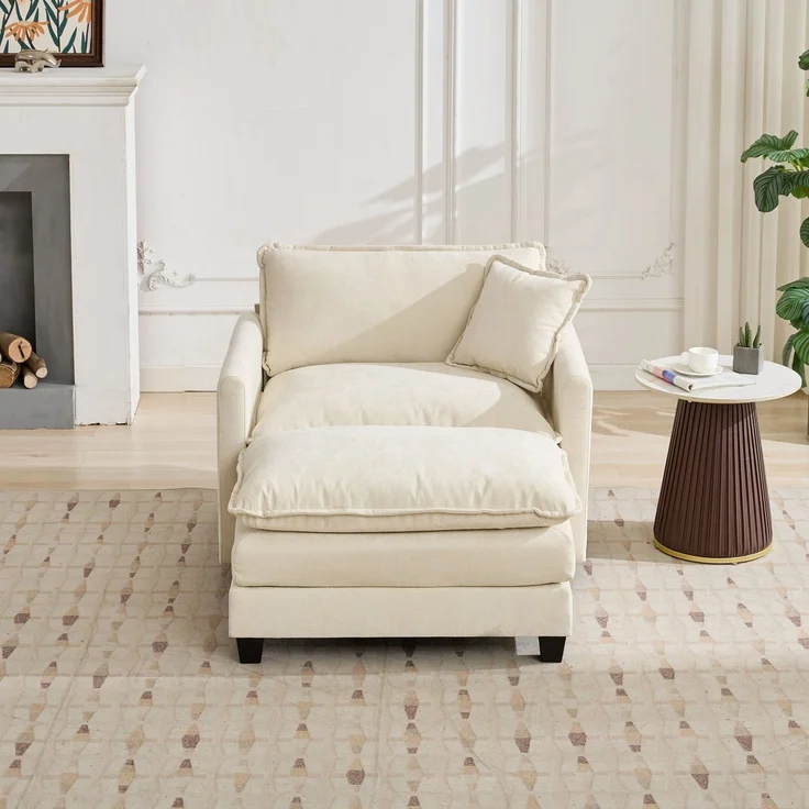 ZUBALIYA Sofa mit LED - Beleuchtung, mit Chenille - Bezug, mit Cordbezug, modular aufgebaut, aus Chenille, Beige – Bild 9