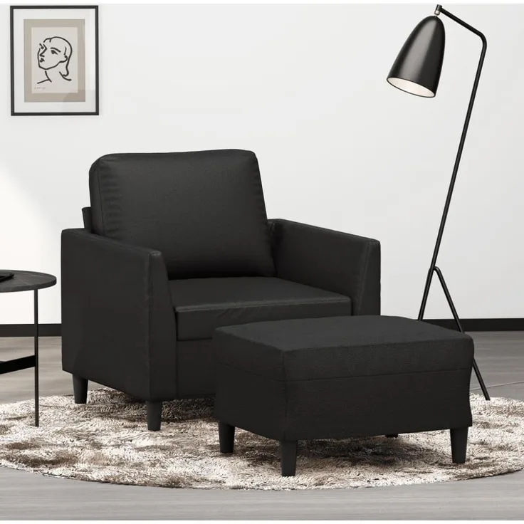 vidaXL Sessel mit Hocker Schwarz 60 cm Kunstleder 3201117