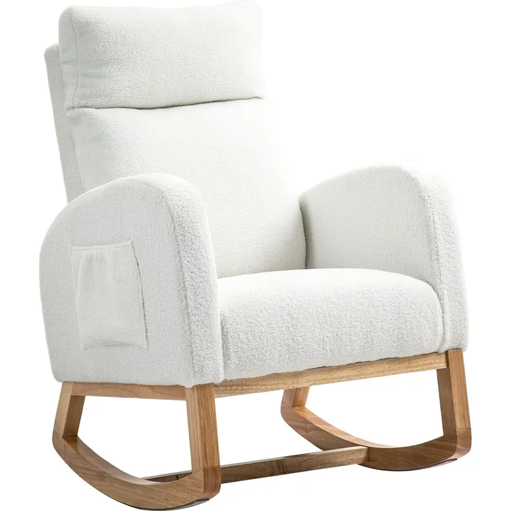 HOMCOM Schaukelstuhl mit Samtoptik (Schwingsessel, 1 St), bis 120 kg belastbar, für Schlafzimmer, Wohnzimmer, Cremeweiß