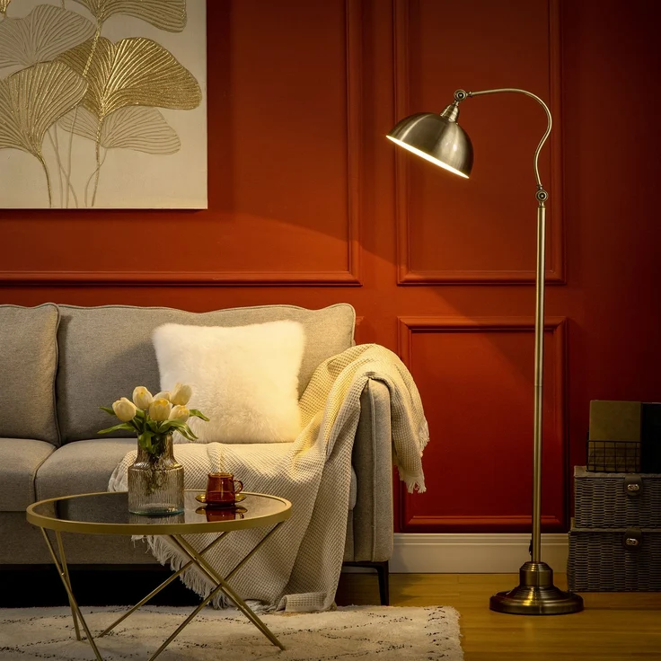 JARDJ Stehleuchte im Vintage-Design, verstellbarer Winkel, Messing-Look, 42 x 25,5 x 152 cm, Bronze – Bild 4