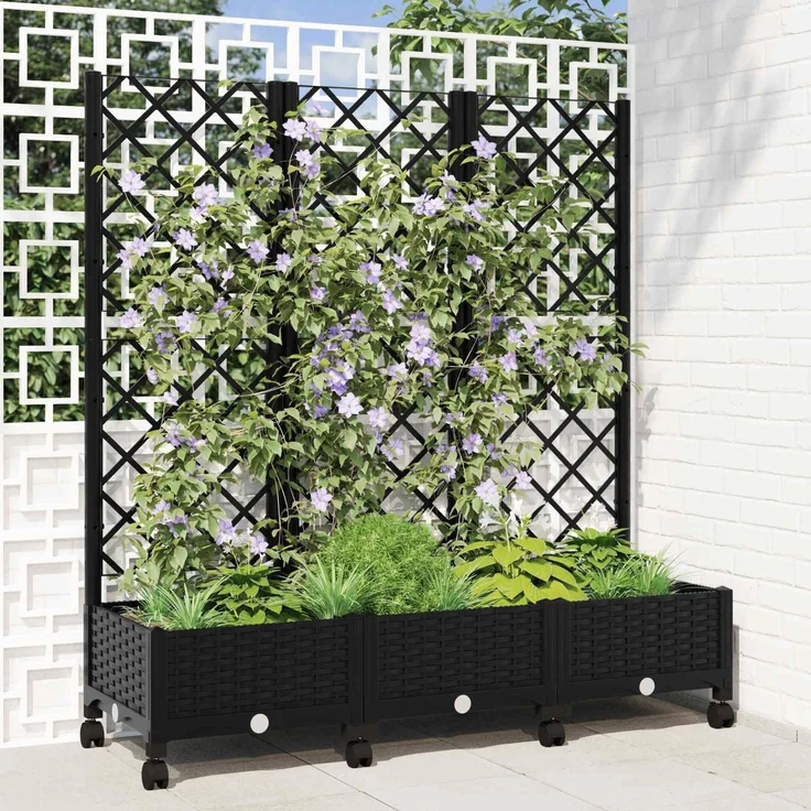 vidaXL Pflanzkübel mit Spalier und Rädern Schwarz 120 x 40 x 131,5 cm 3423052 – Bild 1