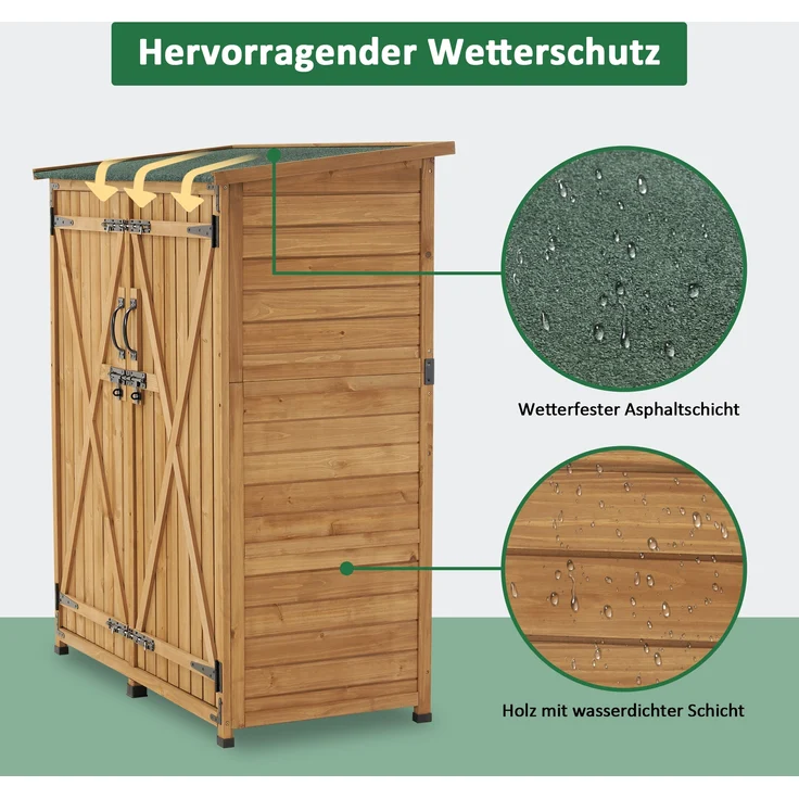 M MCombo Gartenschrank Holz Wetterfest, Klein Outdoor Gartenhaus Gerätehaus, für Außenbereich & Balkon & Terrasse, 0707 (Natur) – Bild 7