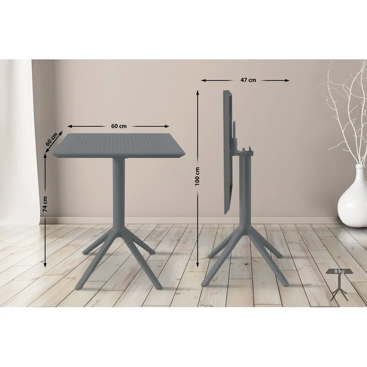 CLP Klapptisch Sky I Gartentisch, stabil und pflegeleicht für innen und außen,dunkelgrau eckig