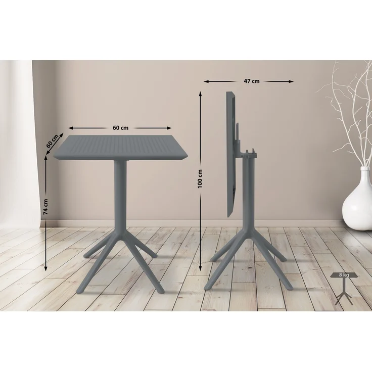 CLP Klapptisch Sky I Gartentisch, stabil und pflegeleicht für innen und außen,dunkelgrau eckig – Bild 1