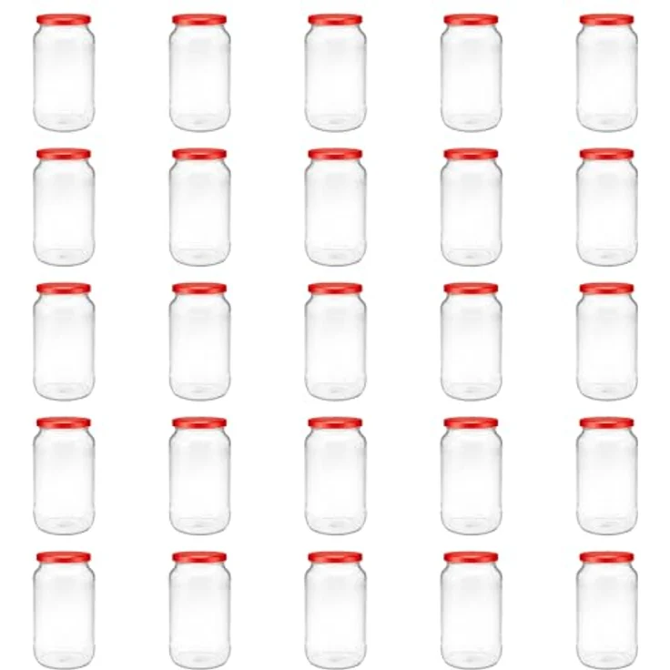 hocz 25x Einmachgläser 1 Liter | mit Deckel Rot TO 82 | leere Gläser mit Schraubdeckel zum befüllen 1 L | 1000 ml Sturzgläser, Schraubgläser, Marmeladengläser Set | 25 Stück – Bild 1