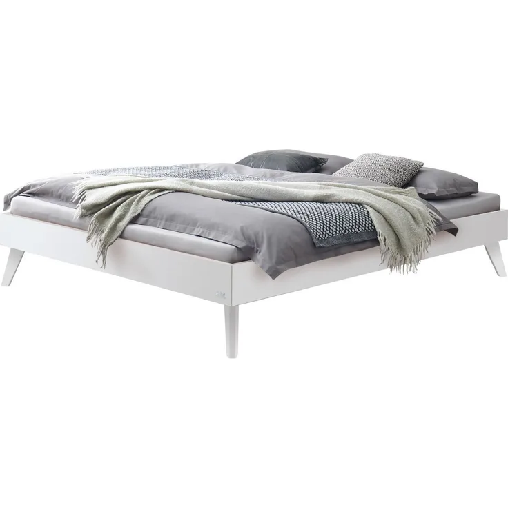 Hasena Bett Calvari Weiß mit Kufenfüßen 160x210 cm, Fußhöhe 20 cm MDF weiss deckend – Trento