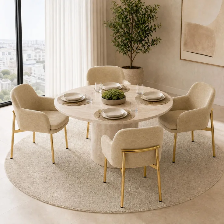 4 Esszimmerstühle mit Armlehnen, Polyester & Metallgestell, 61x59x78,5 cm, Braun
