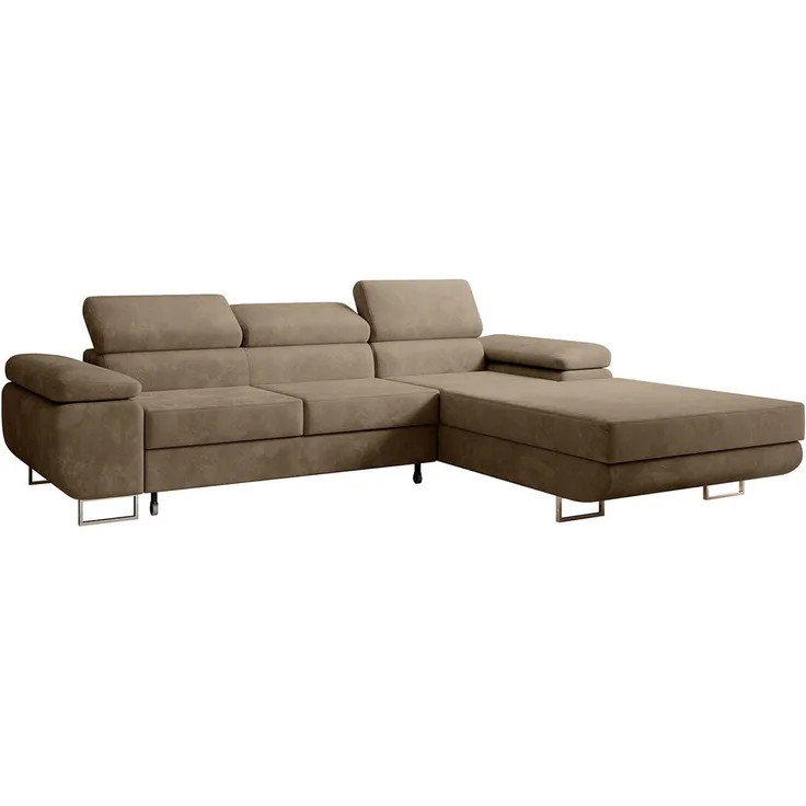 Ecksofa in L-Form PRESTO, L-förmige Eckcouch mit Schlaffunktion, ausziehbares Sofa, Bettzeugbehälter, Eckcouch, verstellbare Kopfstützen (Monolith 09), 72x201 cm