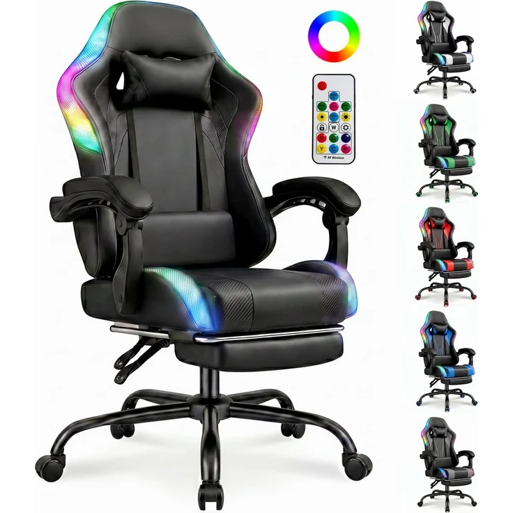 HOMALL Gaming-Stuhl mit LED,Ergonomisch,Fußstütze,computerstuhl,gaming stuhl mit massage, Ergonomischer Bürostuhl,Kopfstütze und Lendenstütze – Bild 1