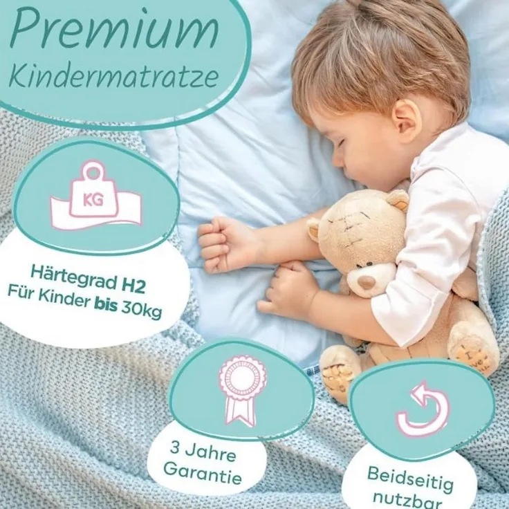 Sun Garden Kindermatratze 80x160 cm H2, Oeko Tex 100 Zertifiziert, Matratze für Kinderbett, Bezug waschbar, Optimale Matratze für Kinder, Bezug mit Klimafaser-Versteppung, Modell P1440 ComfortPur