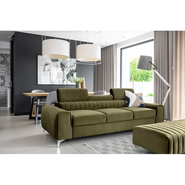 Sofa 3-Sitzer mit Schlaffunktion Schlafsofa ELENI Stoff Monolith Olivgrün – Bild 3