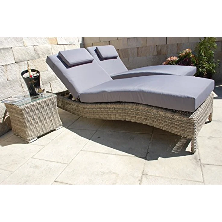 Ragnarök Möbel-Design Gartenliege Sonnenliegen Set, 3-teilig, Kopfteil in 5 Stufen verstellbar, Auflagen ca. 16 cm dick – Bild 2