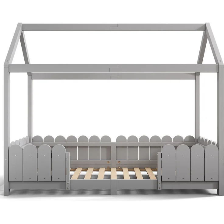 Hausbett mit Lattenrost, 90x200 cm, Kinderbett mit Rausfallschutz, Kiefer – Bild 9