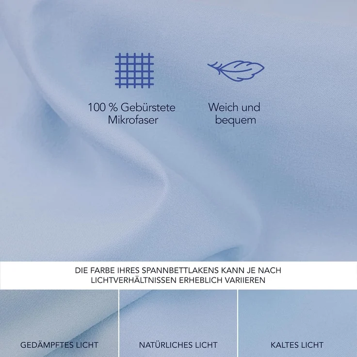 Dreamzie Spannbetttlaken 90x190 cm - Hoher Steg bis 33 cm - 100% Mikrofaser - Blau - Schadstoffgeprüft (Oeko TEX), Bettlaken mit Gummizug – Bild 4