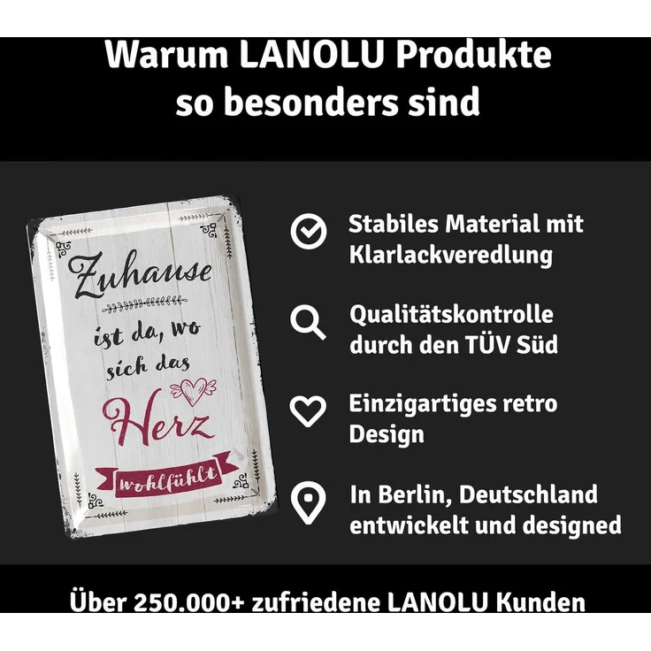 LANOLU Blechschild Zuhause Wohlfühlen - 20x30cm – Metall – Weiß – 20176 – Bild 3