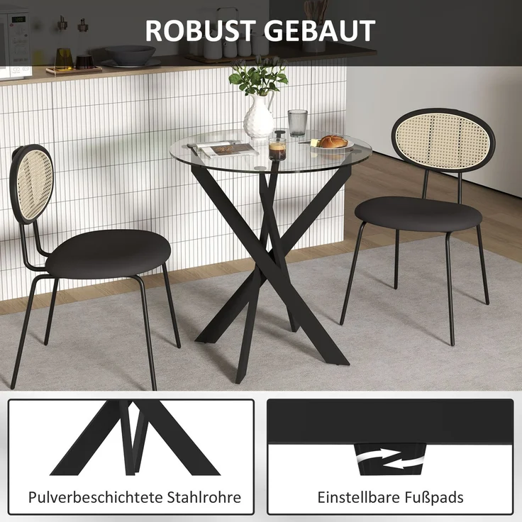 JARDJ Moderner Glas-Esstisch, 70 cm Durchmesser, Küchentisch mit gehärteter Glasplatte und Metallbeinen, für 4 Personen – Bild 7