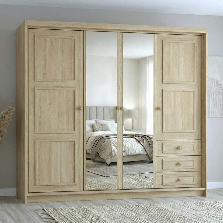 Drehtürenschrank OSLO viertüriger Kleiderschrank mit Schubladen und Metallgriffen – Bild 1