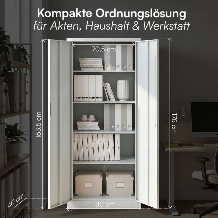 STEELSØN 'Regulus' Aktenschrank, Metall, grau, 175x40x80 cm, abschließbar, Metallschrank mit 5 Fächern, geeignet als Werkzeugschrank – Bild 9