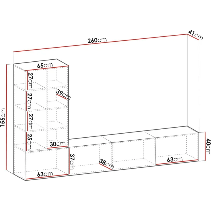 Wohnwand Tiwori (Farbe: Nuss Warmia + Marmor Schwarz) – Bild 3