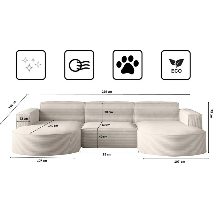 Kaiser Möbel Ecksofa Sofa U form, Couch MODENA U STUDIO stoff Verita, Poso, Quelle – Bild 3