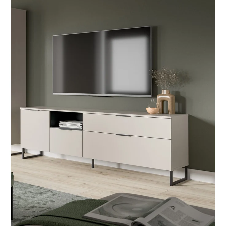 TV Lowboard B/H/T: 64x185x41 cm in Kaschmir Nachbildung und schwarz – Bild 6