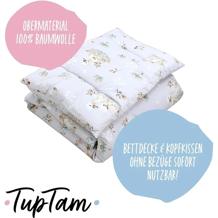 TupTam Kinderbettdecke-Set, Ganzjahresdecke, 2tlg., 1x Bettdecke, 1x Flachkissen, Schwäne Grau, 135x100 cm – Bild 3