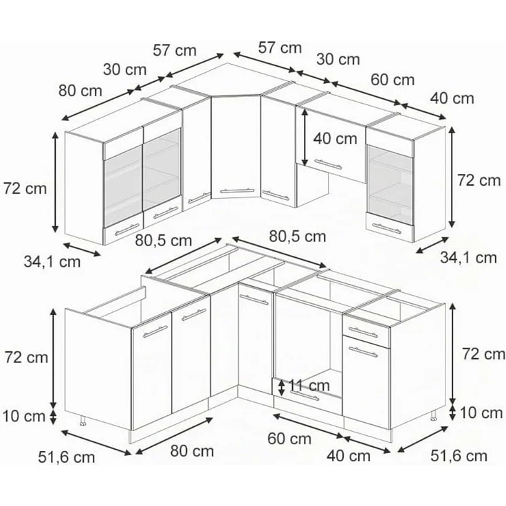 Eckküche Fame-Line Dunkelgrau/Anthrazit 190 x 160 cm ohne Arbeitsplatte Vicco – Bild 3