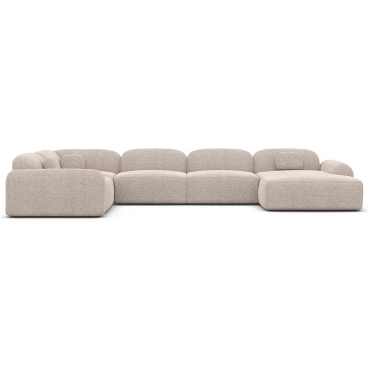 Sofa Dreams Wohnlandschaft Barcelona U Form Stoffsofa 6-Sitzer, Lounge Couch Strukturstoff Beige Ottomane rechts – Bild 2