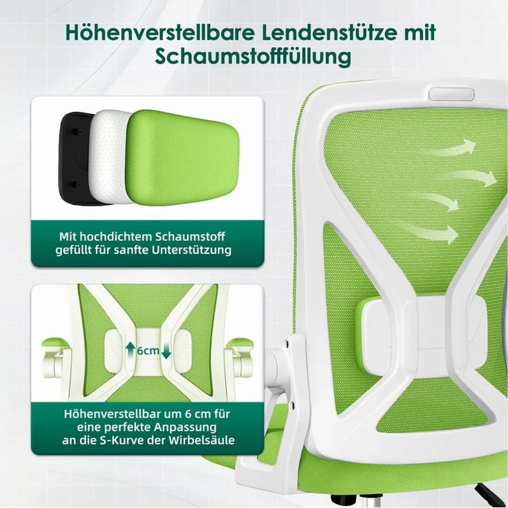Adormii Bürostuhl Ergonomischer Bürostuhl mit klappbaren Armlehnen und Rückenlehnen (Drehstuhl mit Drehbare, höhenverstellbarer Kopfstütze, geräuscharme Rollen, 90°-135° Wippfunktion Bürostuhl, belastbar bis 150kg, Netz atmungsaktiv, Chefsessel), Leise... – Bild 2