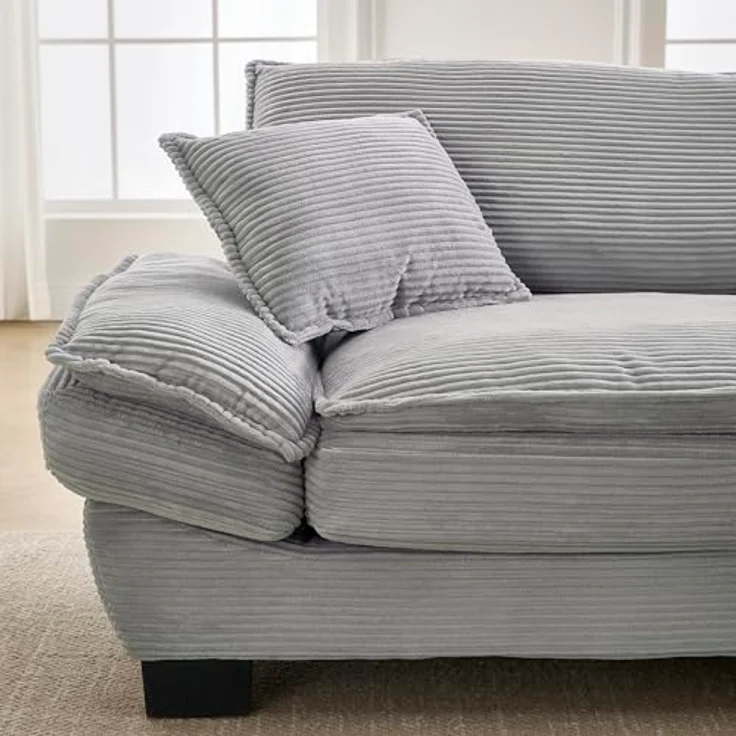 Ball & Cast Couch mit Schlaffunktion, Samt Sofa 2 Sitzer mit Kissen für das Wohnzimmer Wohnung Schlafzimmer, 224 x 81 x 81 (BxHxT), Hellgrau – Bild 10