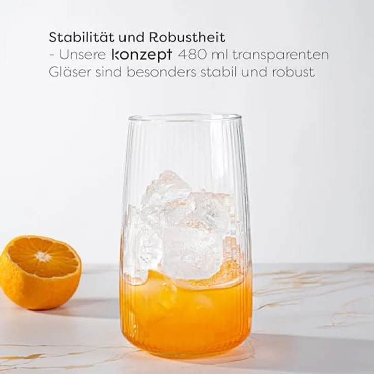KONZEPT Gläser-Set 6 teilig mit Rillenstruktur (480 ml), Trinkgläser hohe Qualität, 6-tlg, Bleifreies Glas, Hergestellt in der EU – Bild 6