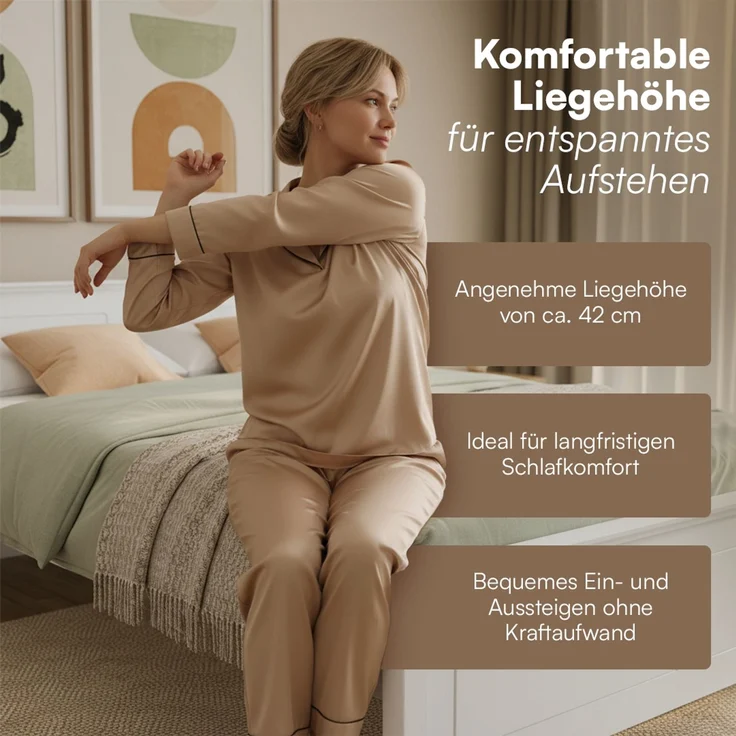 Bellamio 'Medje' Bett 140x200 cm in Kassettenoptik, Kiefer, weiß lackiert, Holzbett im Landhausstil mit Lattenrost, geeignet als Doppelbett – Bild 6