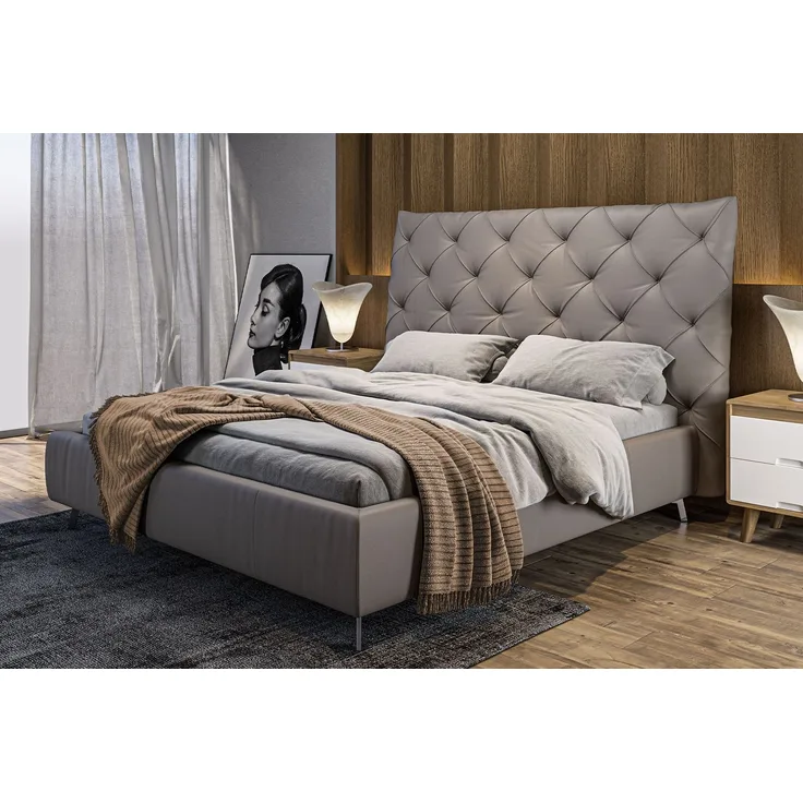 KAWOLA Bett ANNY Polsterbett Leder grau 160x200cm