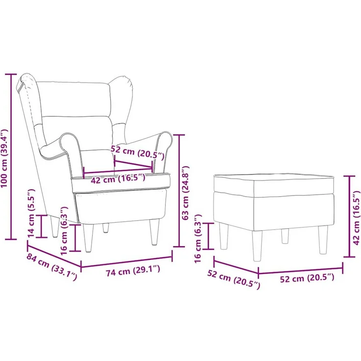 vidaXL Sessel mit Fußhocker Taupe Stoff 3307995 – Bild 11