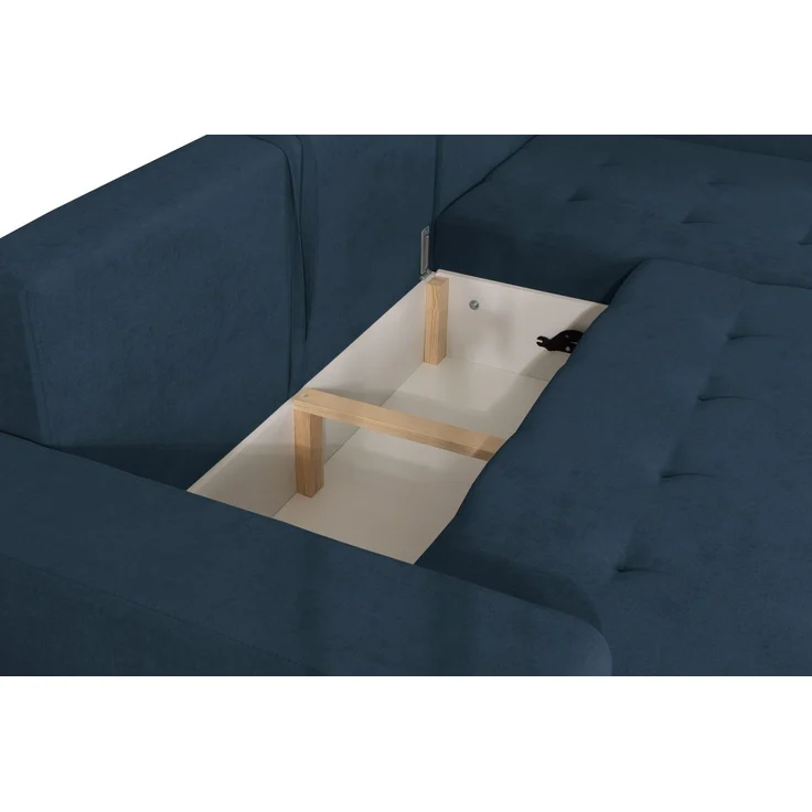 Selsey 'Larelle' Ecksofa mit Schlaffunktion & Bettkasten, Chenille, Ottomane links, Dunkelblau – Bild 8