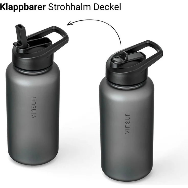 Vinsun Trinkflasche Sportflasche mit Strohhalm 1L - Wasserflasche Tritan auslaufsicher, BPA frei, Bruchsicher, geruchs- & geschmacksneutral, geringes Gewicht – Bild 2