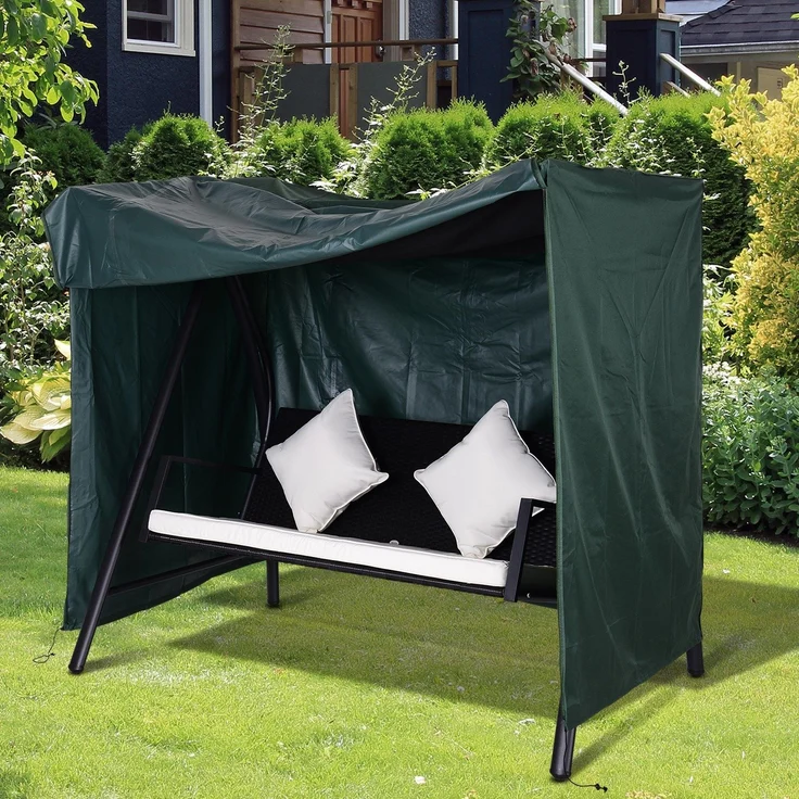 JARDJ Hollywoodschaukel Abdeckung 3 Sitzer, Wasserabweisend Winterfest Schutzhülle für Gartenschaukel, UV-Beständig Abdeckplane, Abdeckhaube, Reißfest 420D Oxford Gewebe, 177x114x152cm Dunkelgrün – Bild 3