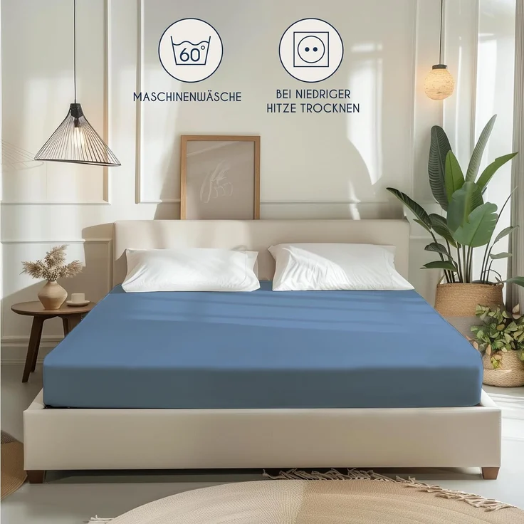 Dreamzie - Spannbettlaken 80x160 cm - Baumwolle Oeko Tex Zertifiziert - Blau - 100% Jersey Spannbetttuch 80x160 – Bild 6