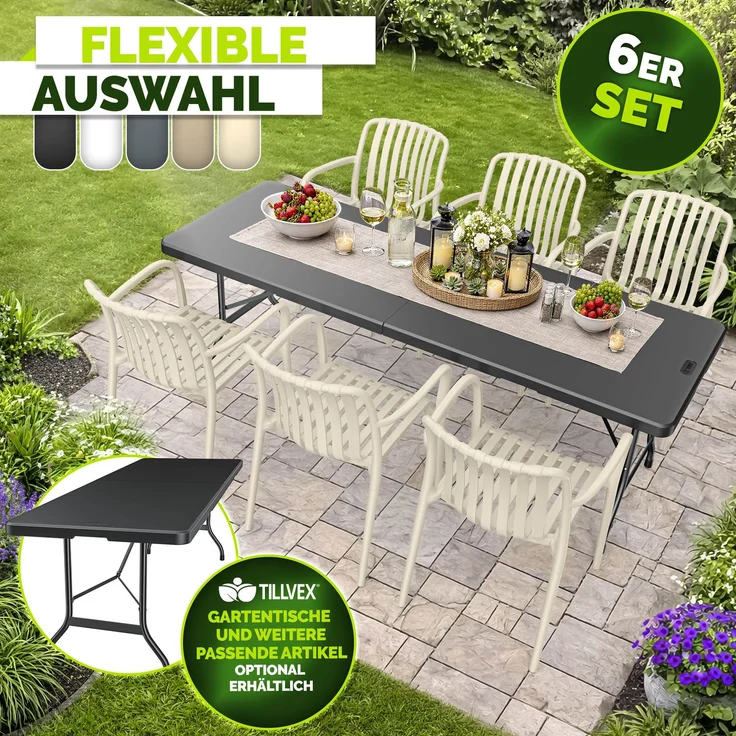 tillvex® Gartenstühle 6er Set Stapelbar Wetterfest mit Armlehne | Outdoor Stühle bis 120kg belastbar | Gartenstühle Outdoor | Terrassenstuhl Gartenmöbel Balkon Garten Terrasse – Bild 8