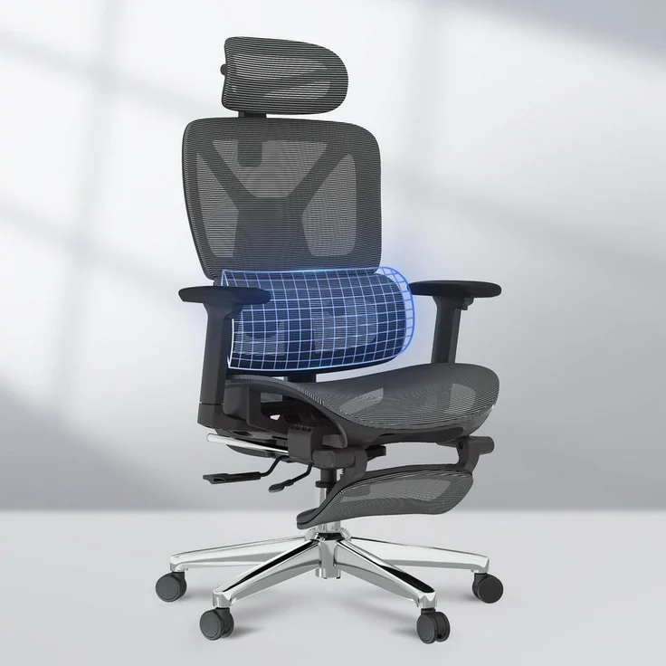 FLEXISPOT Bürostuhl Schreibtischstuhl Premium Ergonomischer C7 (Rückenlehne verstellbar 90°-135°, 3D-Armlehnen, 3D-Kopfstütze, 5D-verstellbare Rückenlehne), Chef-Mesh-Bürostuhl, 130KG Tragkraft, mit ausklappbarer Fußstütze – Bild 5