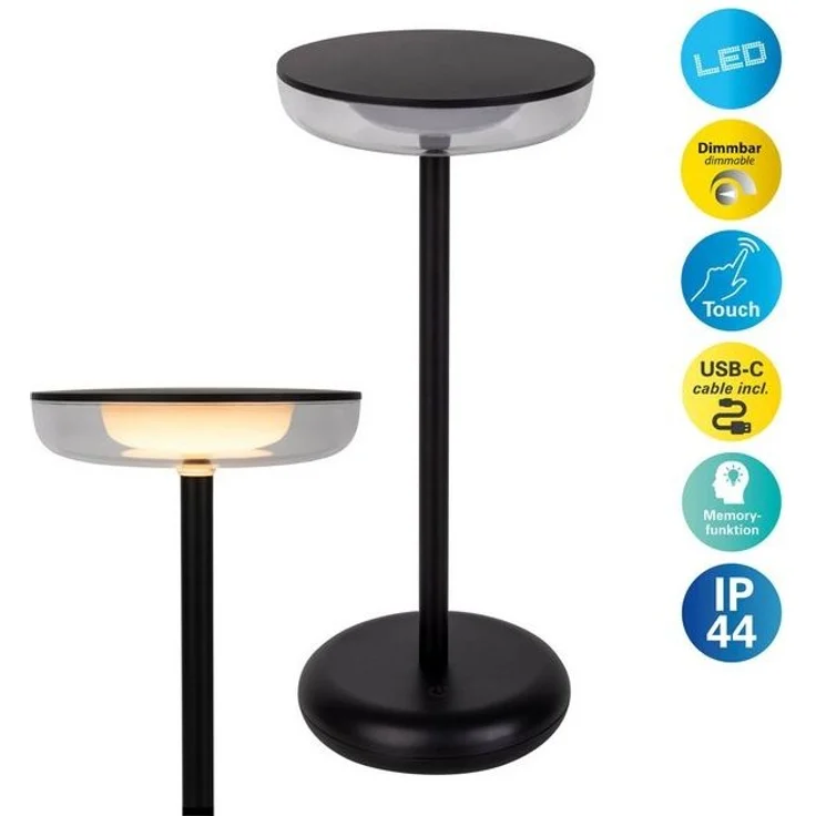 näve LED Tischleuchte Pasi, Dimmfunktion, Ein-/Ausschalter, Memoryfunktion, USB-Ladefunktion, LED wechselbar, Warmweiß, dimmbar per Berührungssensor, Memoryfunktion, Akku, USB-C-Ladekabel – Bild 4