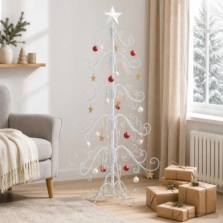 vidaXL Metall Weihnachtsbaum KUOPIO 150 cm Stahl Weiß 42053880 – Bild 3