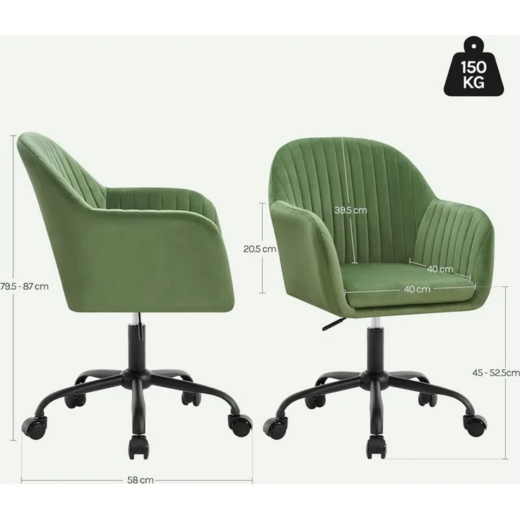 Woltu Schreibtischstuhl, Homeoffice Stuhl mit Rollen, Schminkstuhl höhenverstellbar – Bild 2