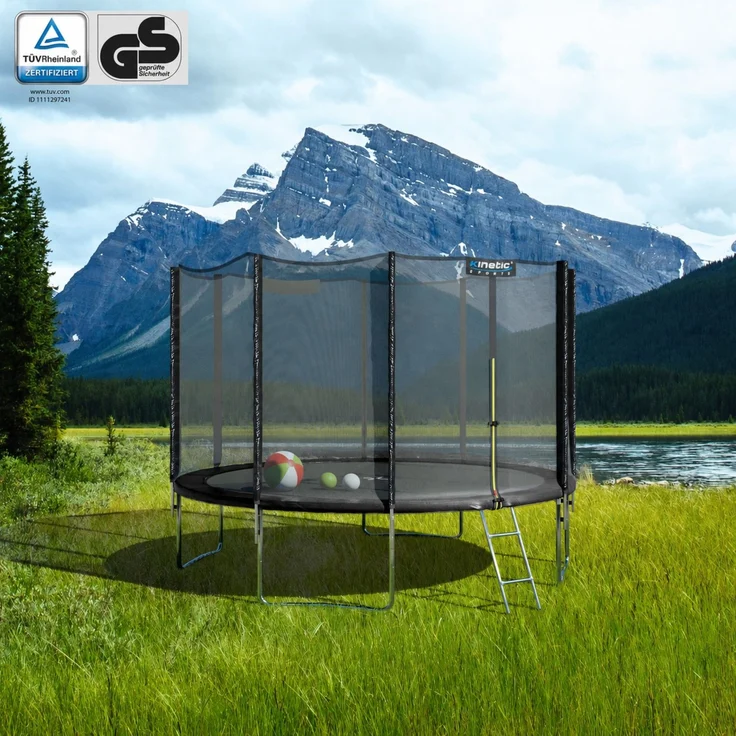 KINETIC SPORTS Trampolin Outdoor 'Salto Plus' - Komplett-Set für Kinder, USA Sprungtuch, Netz, Randpolster, Leiter, Schwarz-2, Ø 305 cm – Bild 2