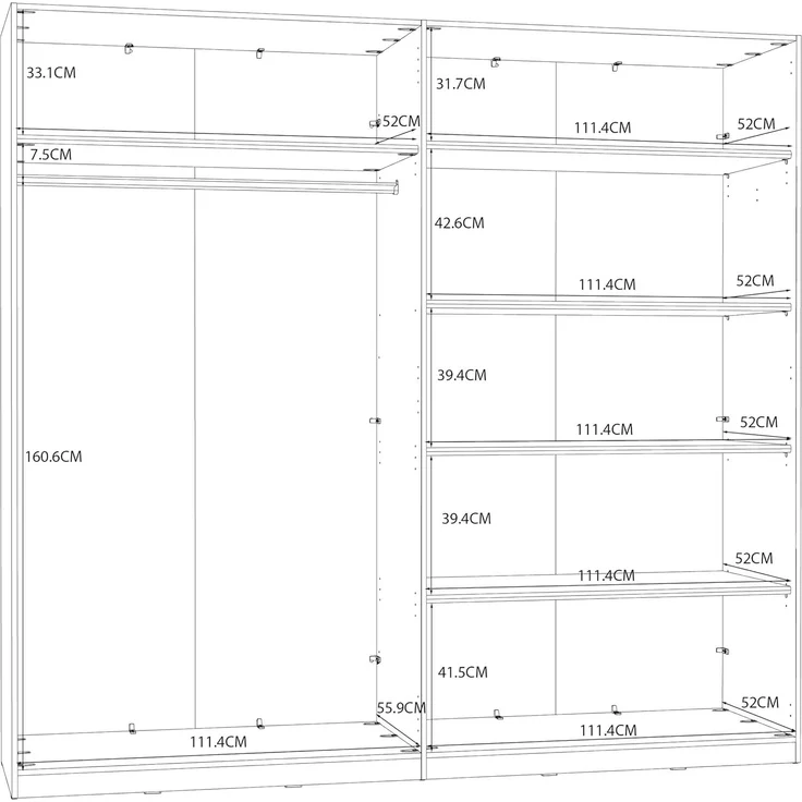 Forte Helen Kleiderschrank 230, klassischer Drehtürenschrank, 4-türig, Spiegel, Schlafzimmer, Holzwerkstoff, Weiß, 227,5 cm breit x 212,9 cm hoch x 58,9 cm tief – Bild 7