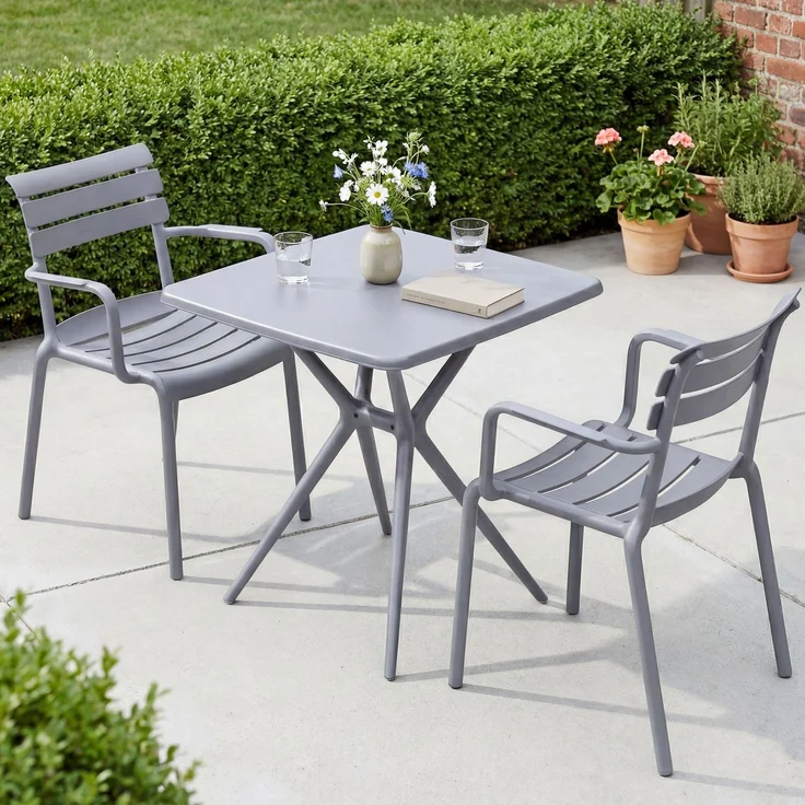 Gartenmöbel-Set NORA mit 2 Stühlen - 186x72x82cm, Kunststoff, Grau | Balkonset Gartenset Tisch mit Stühlen Bistroset Outdoor – Bild 4