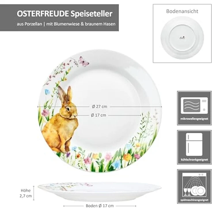 MamboCat Speiseteller 6x Osterfreude Speiseteller Ø27cm Porzellan 6 Pers Platte groß Hase – Bild 6