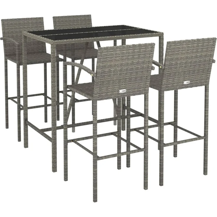vidaXL 5-tlg. Gartenbar-Set Grau Poly Rattan 3187655 – Bild 3