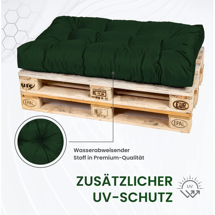 TexDeko® Garden Palettenkissen 120 x 80 x 18 cm wasserabweisend UV - beständig In- & Outdoor Premium Sitzkissen gesteppt Palettenauflage für Europaletten (7-TLG Set, Dunkelgrün) – Bild 3