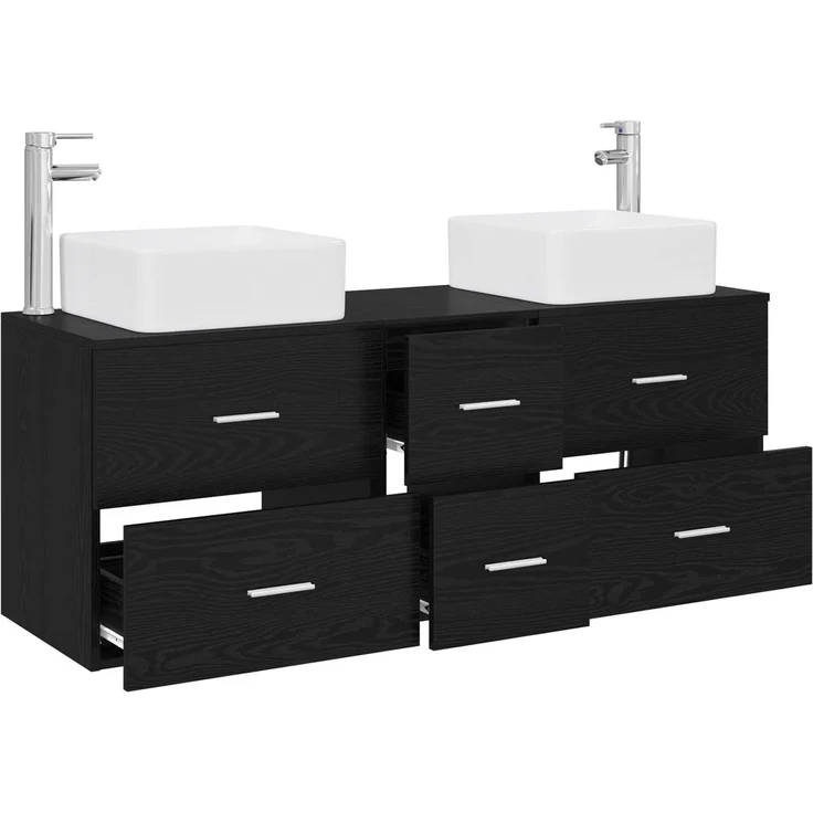 vidaXL Badezimmerschrank-Set 3 stk. Schwarz 129 x 41 x 80 cm 3405828 – Bild 3